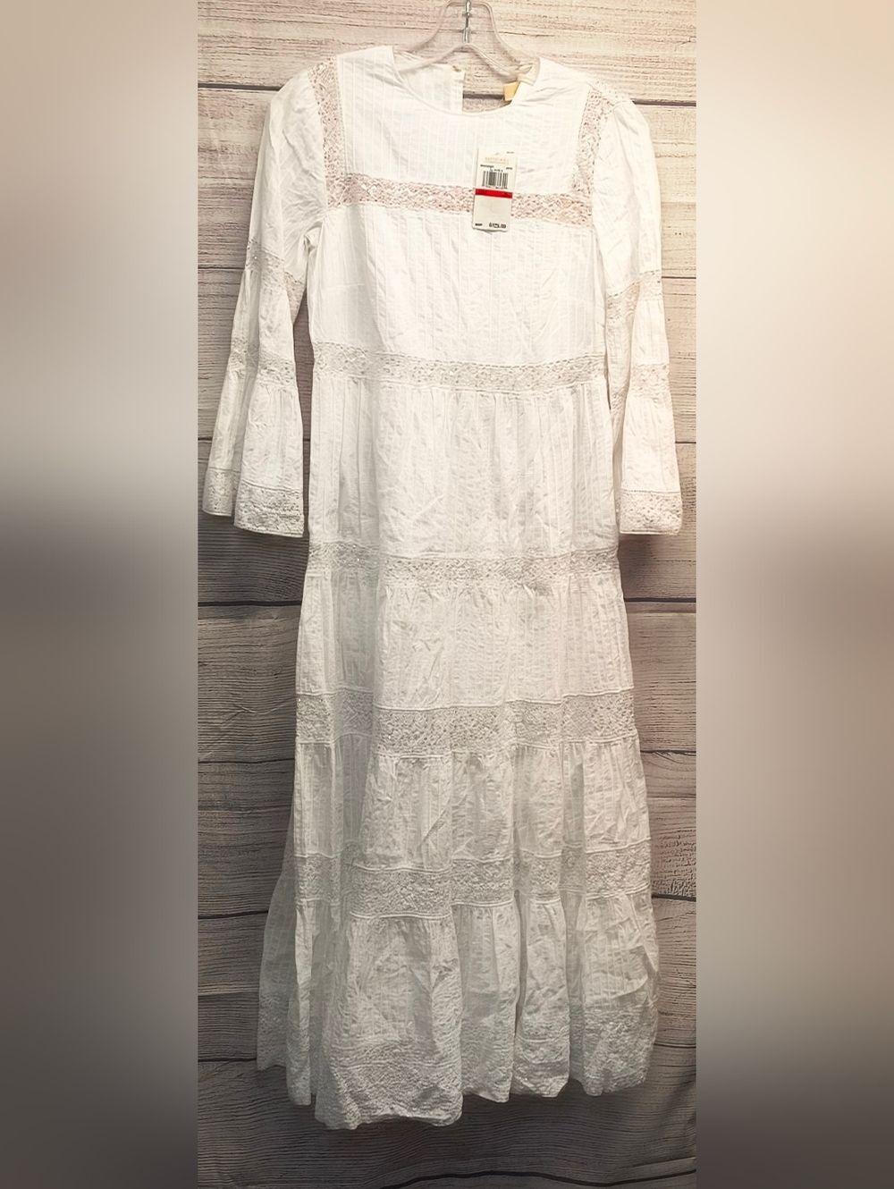 Michael Kors White Corded Lace Sequin Bell Sleeve Cotton Dress Women's XS